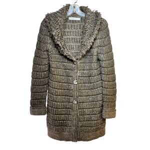Skovhuus Sweater Jacket Mohair Blend Women's Small Knitted Cardigan Brown Shaggy